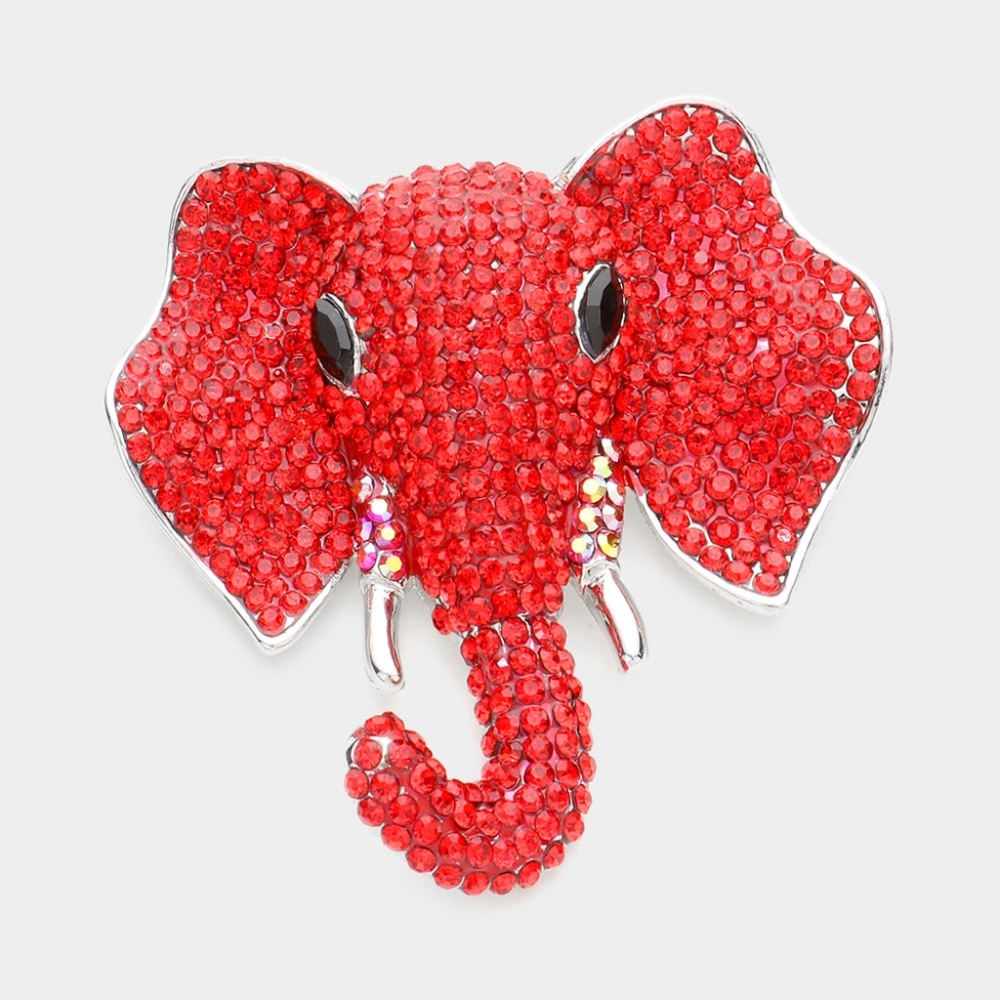 Red Silver Elephant Rhinestone Crystal Statement Brooch Pin 3" Bling Accessories
